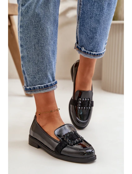 Lakované Dámské Mokasíny S Dekorací Černé model 21670156 - VINCEZA