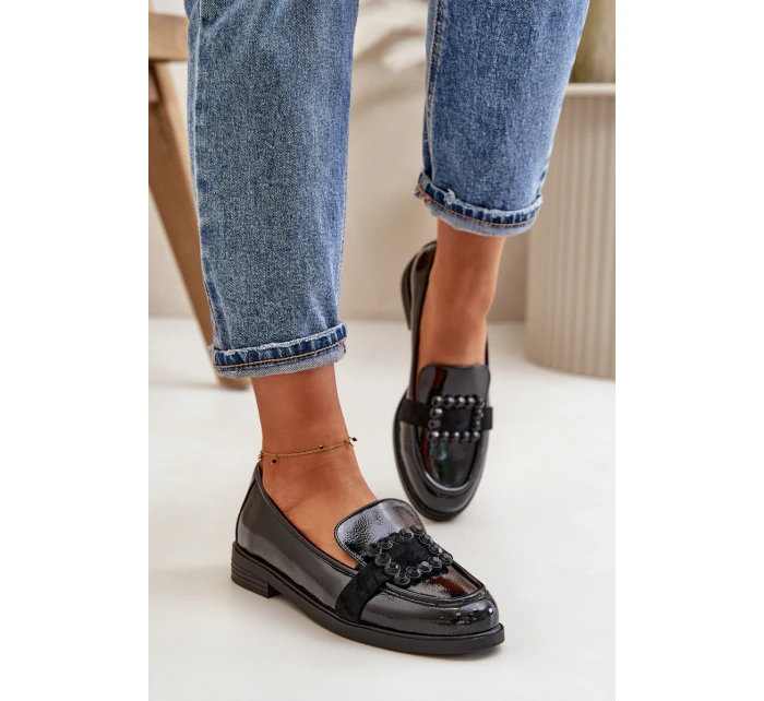 Lakované Dámské Mokasíny S Dekorací Černé model 21670156 - VINCEZA