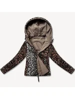 Tmavě béžová krátká volná dámská bunda s panteřím motivem Miss model 21035928 - Miss TiTi Tmavě béžová krátká volná dámská bunda s panteřím motivem Miss model 21035928 - Miss TiTi