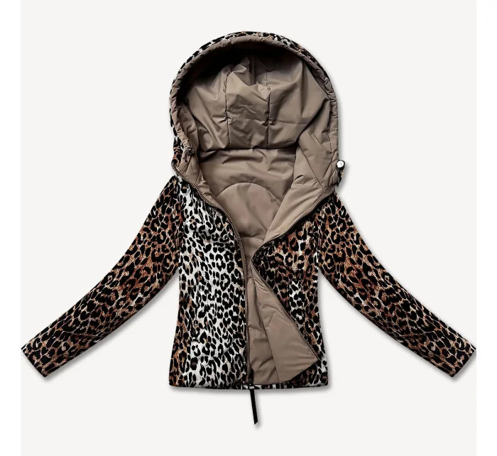 Tmavě béžová krátká volná dámská bunda s panteřím motivem Miss model 21035928 - Miss TiTi Tmavě béžová krátká volná dámská bunda s panteřím motivem Miss model 21035928 - Miss TiTi