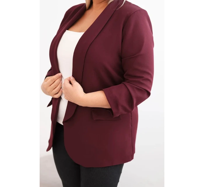 Dámská sako Plus Size bez zapínání s podšívkou model 21468626 švestková - K-Fashion Dámská sako Plus Size bez zapínání s podšívkou model 21468626 švestková - K-Fashion
