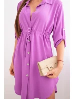 Šaty se zapínáním na knoflíky a zavazováním v pase fialka