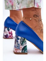 Kožené lodičky s ozdobným podpatkem Lewski Shoes model 21626623 Modré - Boto