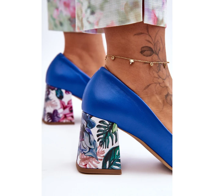 Kožené lodičky s ozdobným podpatkem Lewski Shoes model 21626623 Modré - Boto