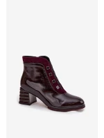 Lakované dámské kotníky z pravé kůže na podpatku D&A CR52-696 bordó