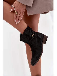 Dámské kotníkové boty na nízkém podpatku s mačkáním vyhřívané černé Gracia