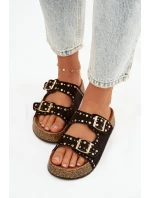 Dámské pantofle se zlatými sponami a knoflíky Černé model 21918999 - Boto