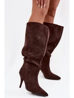 Dámské nazouvací kozačky na jehlovém podpatku Noretta – čokoládové