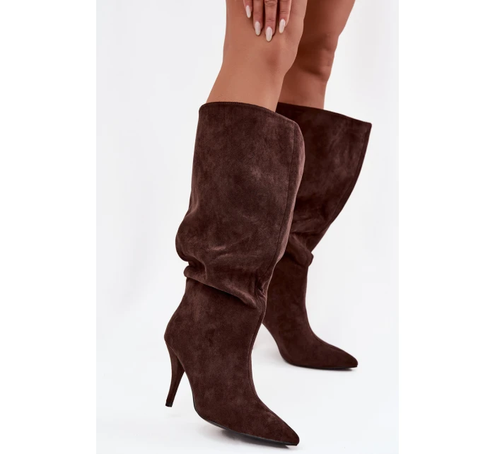 Dámské nazouvací kozačky na jehlovém podpatku Noretta – čokoládové