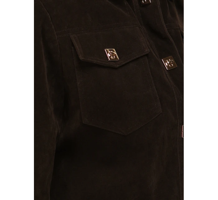 Dámská semišová bunda TY5583 Tmavě hnědá - Fashion Street