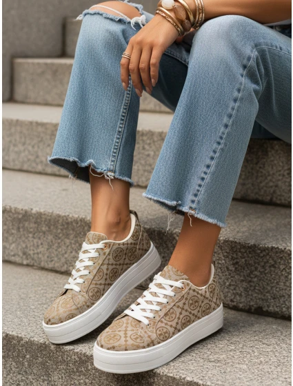 Dámské šněrovací tenisky na silné podrážce béžové FashionStreet ZY1379