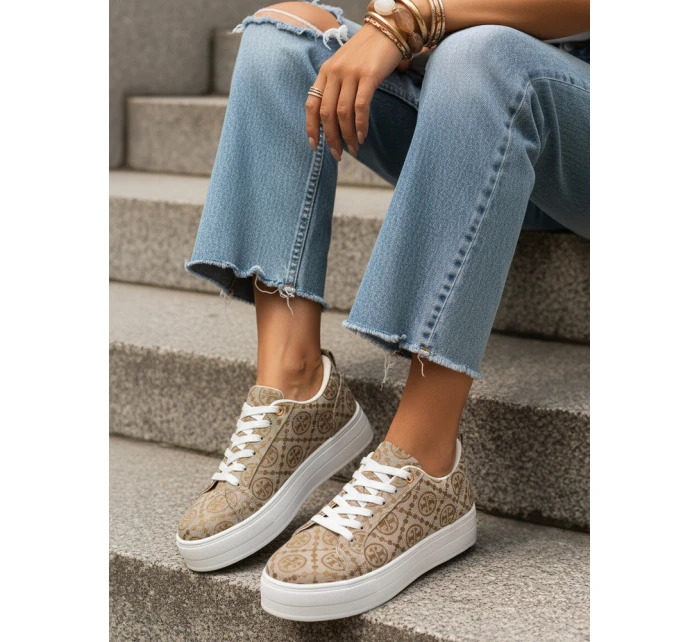 Dámské šněrovací tenisky na silné podrážce béžové FashionStreet ZY1379