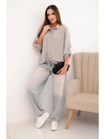 Dámská košile s viskózou a ozdobnými knoflíky a límečkem tmavě béžová