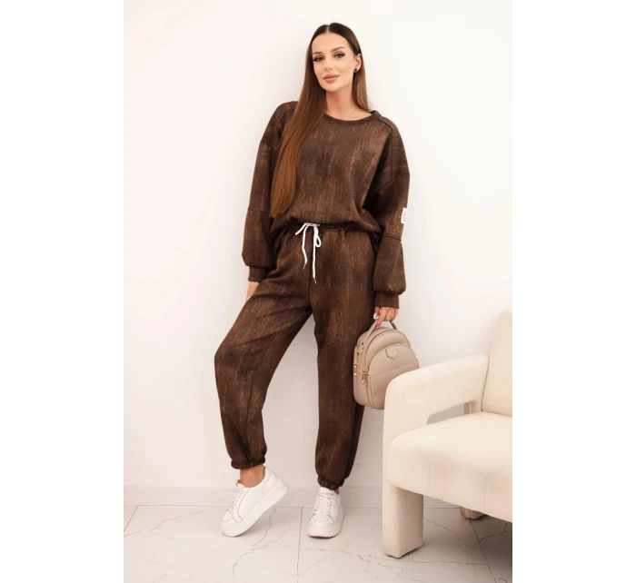 Dámská oversize souprava z viskózy s efektem vyblednutí hnědá Dámská oversize souprava z viskózy s efektem vyblednutí hnědá