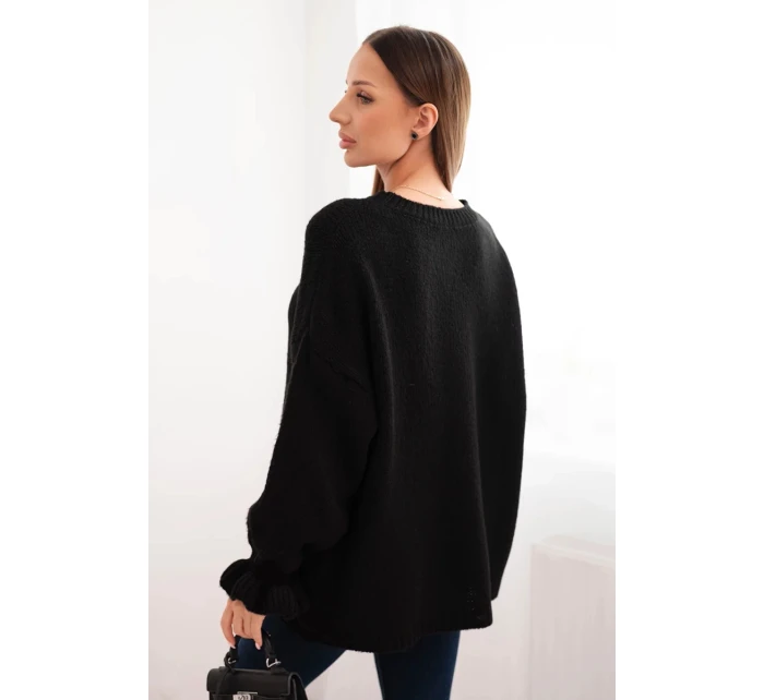 Dámský svetr s příměsí mohéru a vlny volného střihu černý