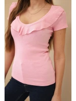 Dámská bavlněná blůza s dlouhým rukávem a lodičkovým výstřihem musztardová