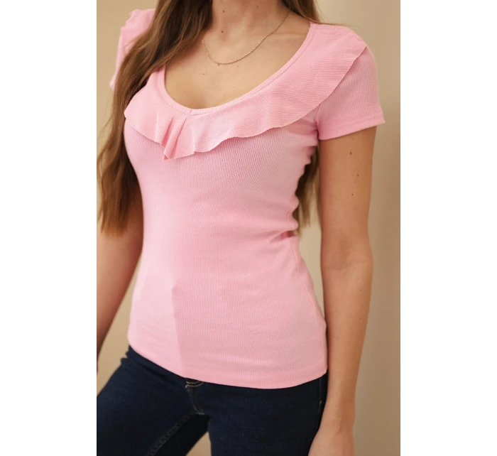 Dámská bavlněná blůza s dlouhým rukávem a lodičkovým výstřihem musztardová