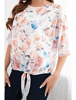 Dámská květinová halenka se zavazováním dole oranžová Dámská květinová halenka se zavazováním dole oranžová