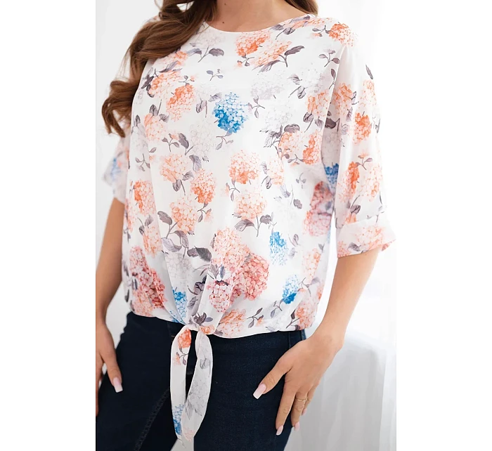 Dámská květinová halenka se zavazováním dole oranžová Dámská květinová halenka se zavazováním dole oranžová