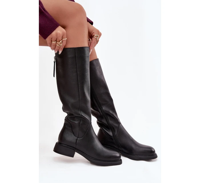 Kožené dámské kozačky na nízkém podpatku s D&A Černé model 21715489 - S.Barski Kožené dámské kozačky na nízkém podpatku s D&A Černé model 21715489 - S.Barski