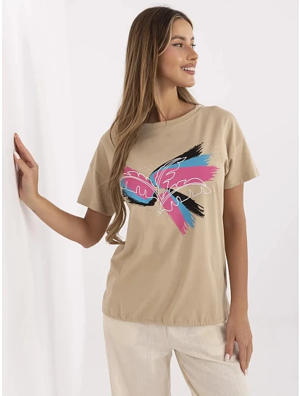 T shirt CLM TS model 21121724 camelowy - FPrice T shirt CLM TS model 21121724 camelowy - FPrice