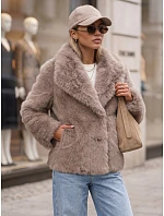 Krátká dámská kožešinová bunda s širokým límcem, béžová, FashionStreet TY5905