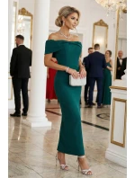 644-1 Smyslné španělské šaty midi s mašlí ve výstřihu - lahvově zelené 644-1 Smyslné španělské šaty midi s mašlí ve výstřihu - lahvově zelené