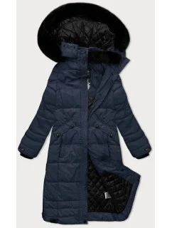 Tmavě modrá hrubší dámská zimní bunda s nákupní taškou Navahoo (FAHMIYAA)