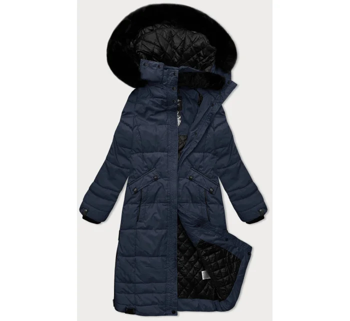 Tmavě modrá hrubší dámská zimní bunda s nákupní taškou Navahoo (FAHMIYAA)