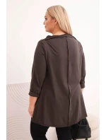 Dámská bavlněná blůza Plus Size asymetrická s ohrnutým rukávem hnědá