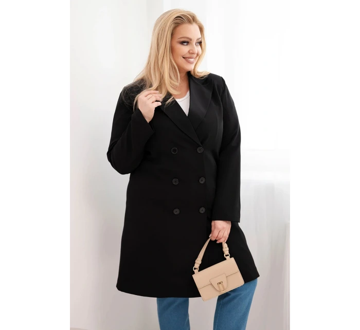Dámský kabát Plus Size model 21959214 s límcem černý - K-Fashion