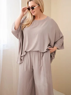 Dámský plus size viskózový komplet se širokými kalhotami a halenkou fango