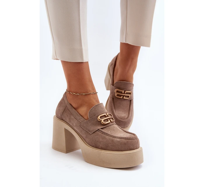 Zazoo 20170 Dámské Semišové Polobotky na Podpatku Beige