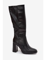 Dámské kozačky na podpatku z eko kůže zateplené černé model 21712225 - Boto