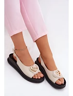 Kožené sandály na platformě s ozdobou model 22133578 Béžové - S.Barski