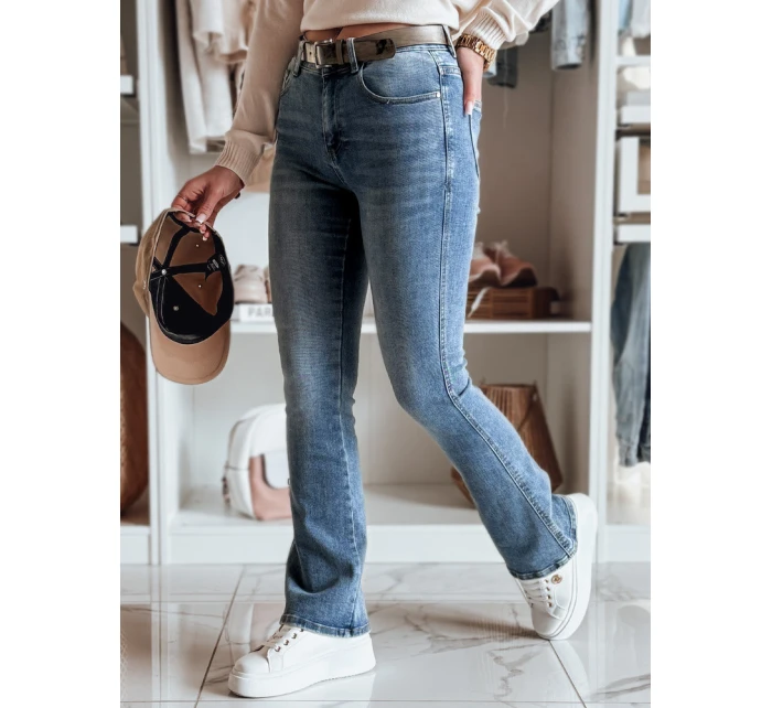 Dámské džínové zvonové kalhoty s páskem FITLOW modré FashionStreet UY2466