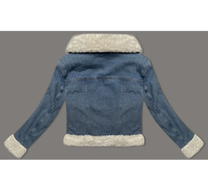 Světle modro/ecru džínová bunda s podšívkou typu beránek J Style (11Z8217)