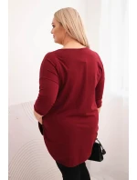 Dámská bavlněná blůza Plus Size s výstřihem do V a ohrnutým rukávem bordová Dámská bavlněná blůza Plus Size s výstřihem do V a ohrnutým rukávem bordová
