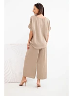 Dámský viskózový komplet: halenka s krátkým rukávem a kalhoty se širokou nohavicí fango