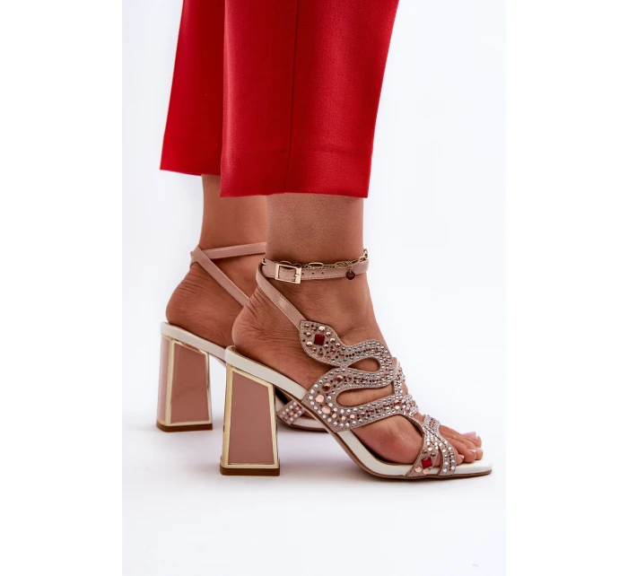 Dámské zdobené sandály na podpatku D&A model 21660315 růžové - S.Barski Dámské zdobené sandály na podpatku D&A model 21660315 růžové - S.Barski