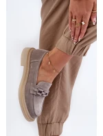 Dámské semišové mokasíny na plochém podpatku s ozdobou D&A TW101 Šedé