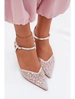 Dámské síťované sandály na jehlovém podpatku se zdobením Stříbrné model 22103201 - Boto Dámské síťované sandály na jehlovém podpatku se zdobením Stříbrné model 22103201 - Boto