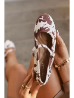 Dámské zdobené baleríny s páskem Olivisse – bílo-hnědé