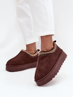 Dámské nízké sněhule Taliah na platformě s vyšíváním – čokoládové