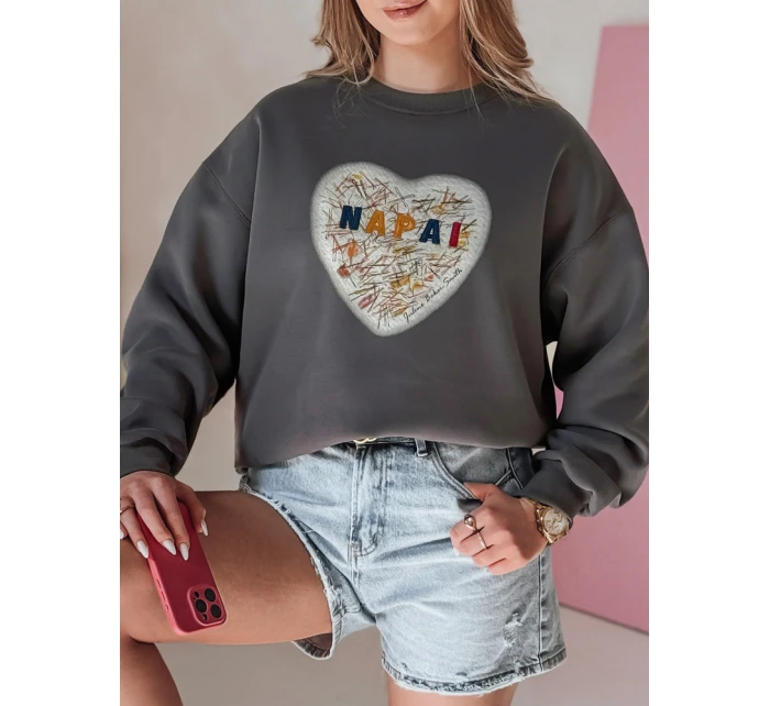 Dámská oversize mikina se srdcem SERDUCHOVA graphite FashionStreet BY1441 Dámská oversize mikina se srdcem SERDUCHOVA graphite FashionStreet BY1441