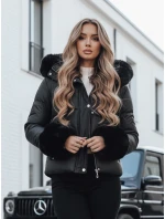 Dámská zimní bunda YOUWARM krátká prošívaná s kožešinou černá FashionStreet TY5006