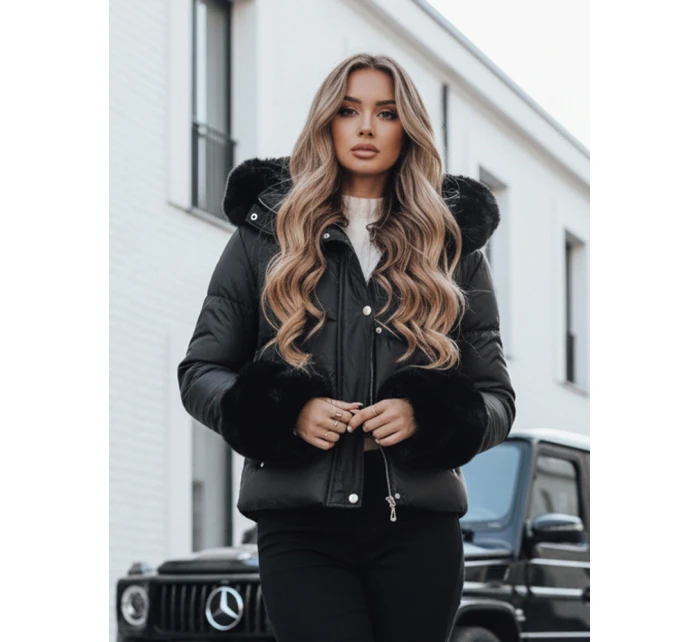 Dámská zimní bunda YOUWARM krátká prošívaná s kožešinou černá FashionStreet TY5006