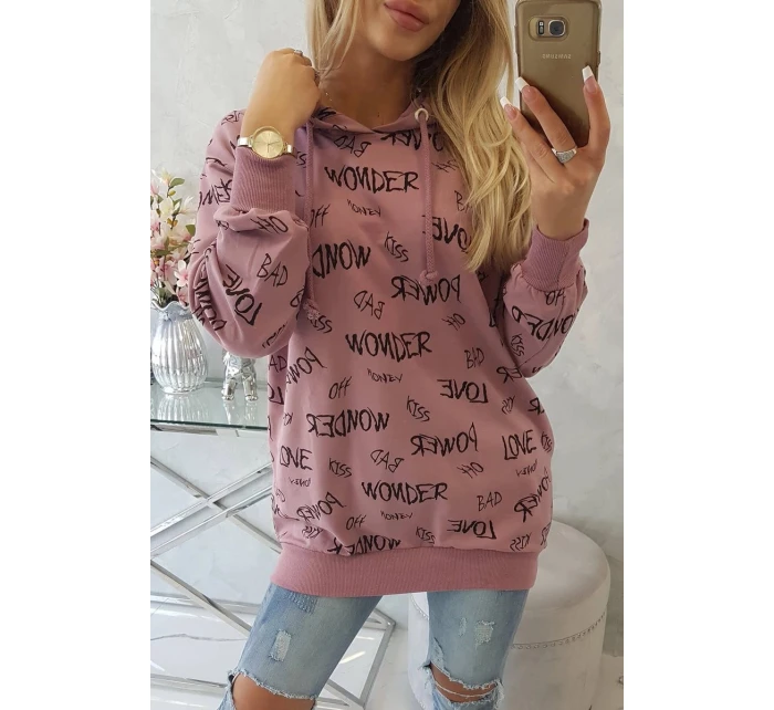 Mikina s nápisy tmavě růžová