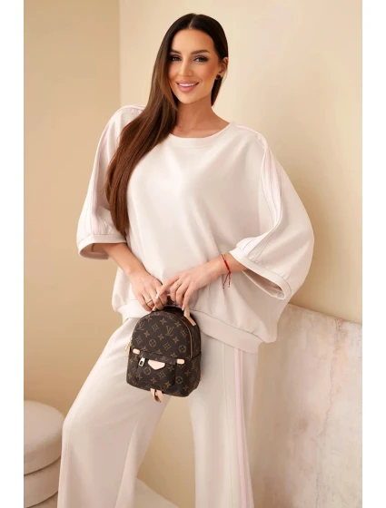 Dámský komplet viskózový máslový se širokými nohavicemi a volnou blůzou béžový