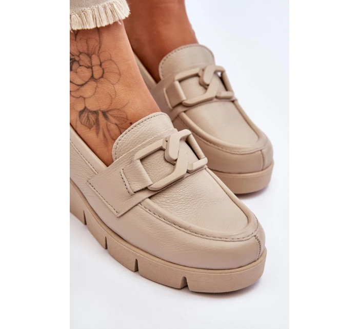 Kůže Wedge Mokasíny Béžove Felicita